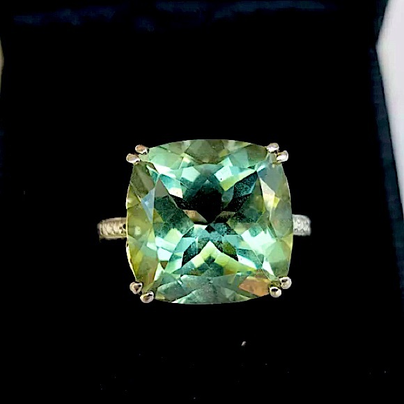 Vintage Green Amethyst Round Cut and White Quartz Sterling Silver Ring 6 - Picture 14 of 16